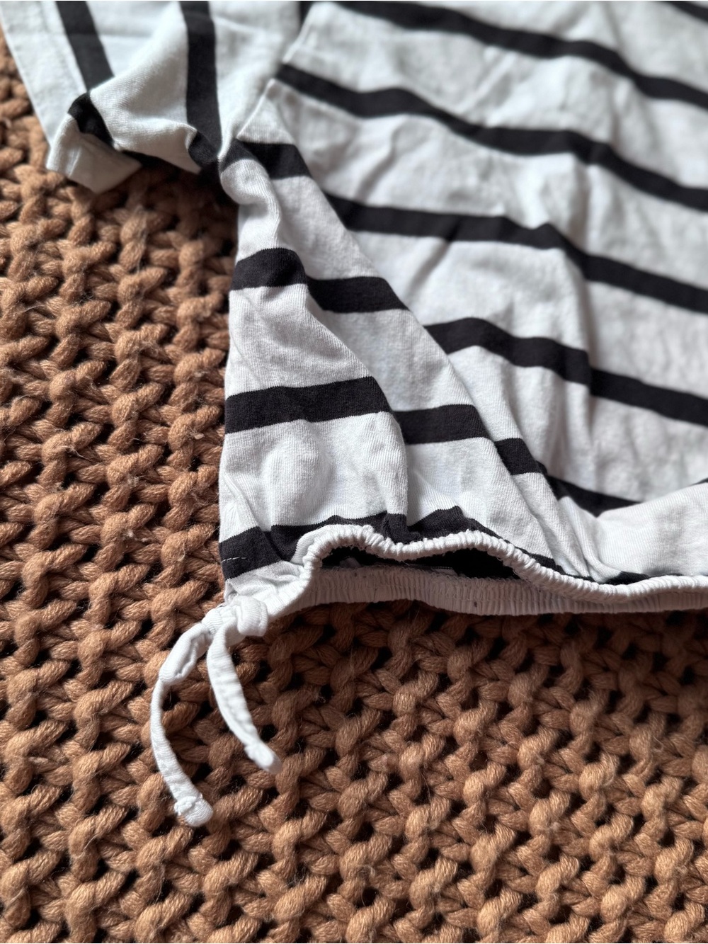 Zara Striped Cinch Waist Crop Top Black White Tee Size 13-14 / XS - Picture 3 of 5